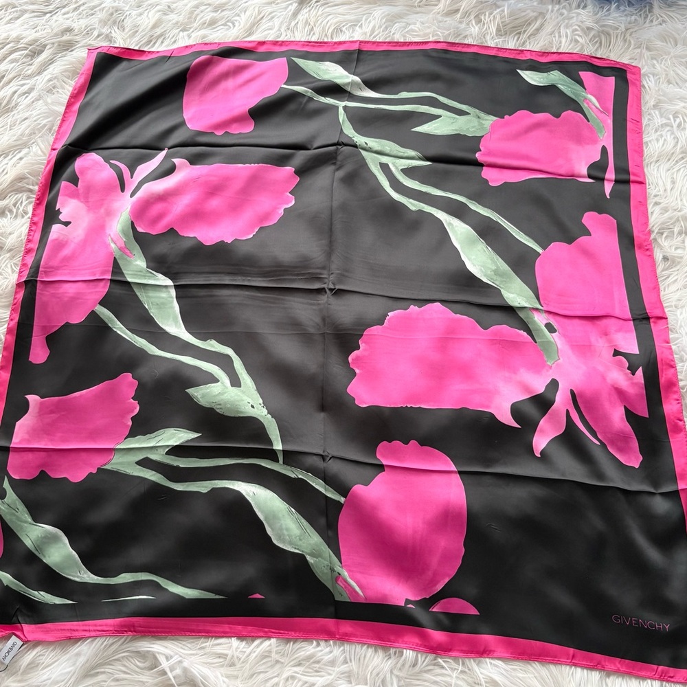 Givenchy Black Pink Floral Silky Scarf Size 35x35last One Left